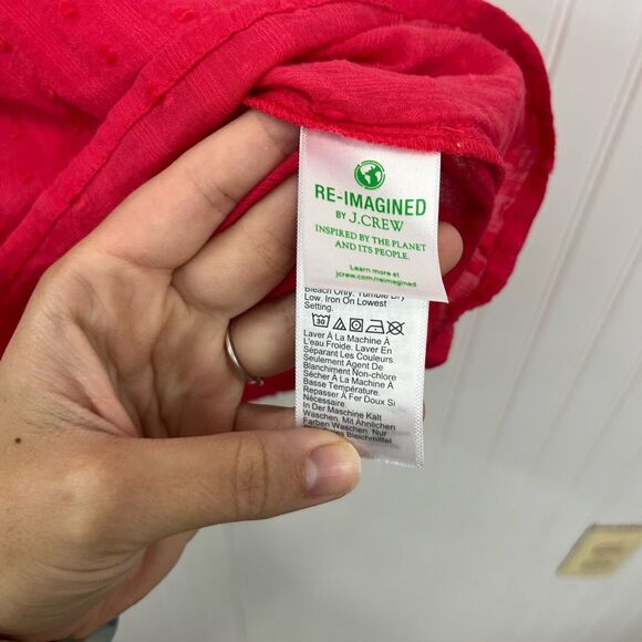 J. Crew novelty artist Swiss dot Vibrant Red split neck Top - Picture 7 of 8